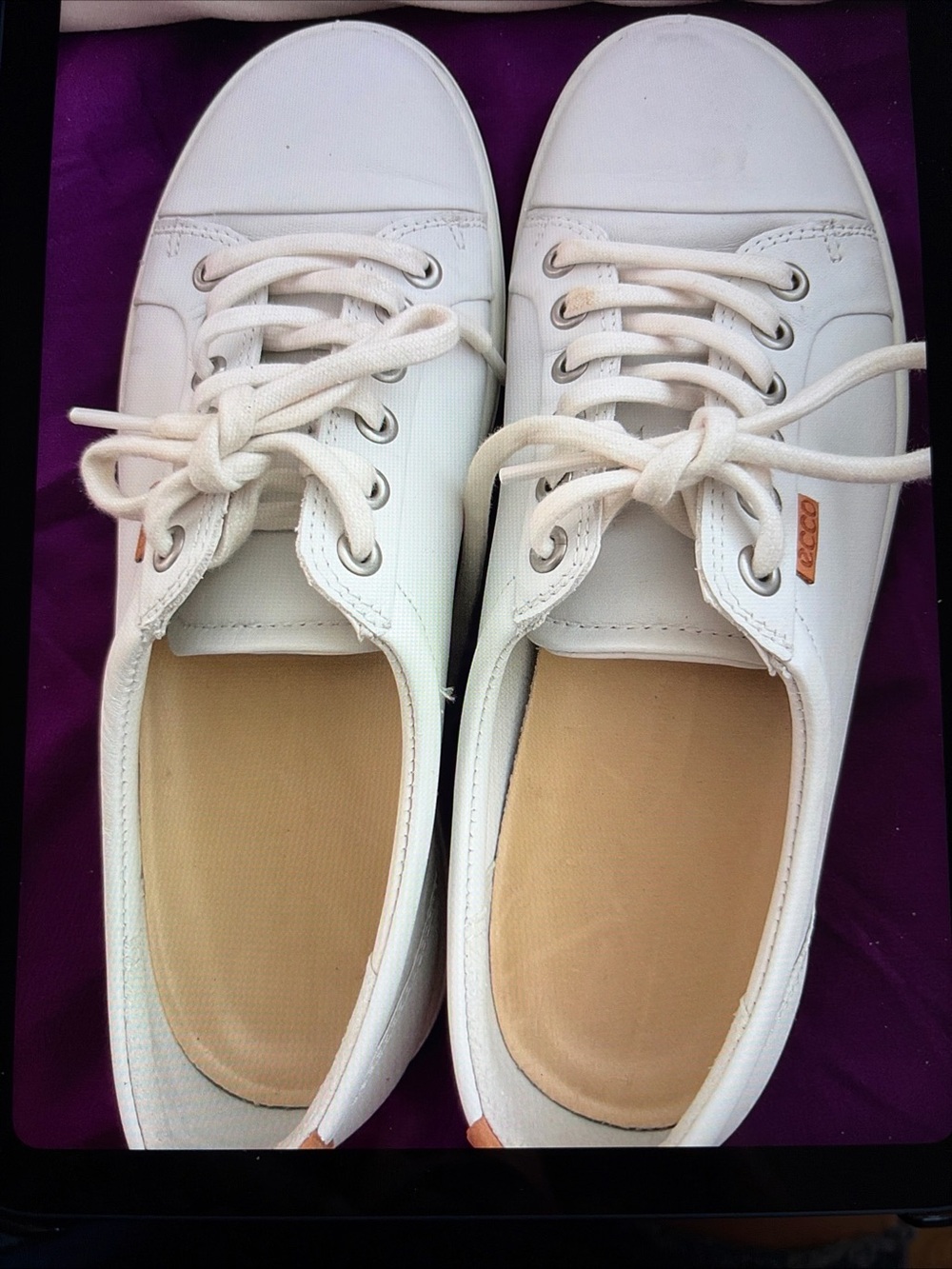 Ecco Soft 7 White Leather Low-Top Lace-Up Sneakers Size 38/Us 7-7.5 Comfort